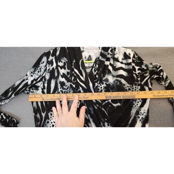 CHICO'S Dress Animal‎ Print Faux Wrap Jersey Knit Vneck Black White Sz 0 Small 4 - Picture 6 of 8